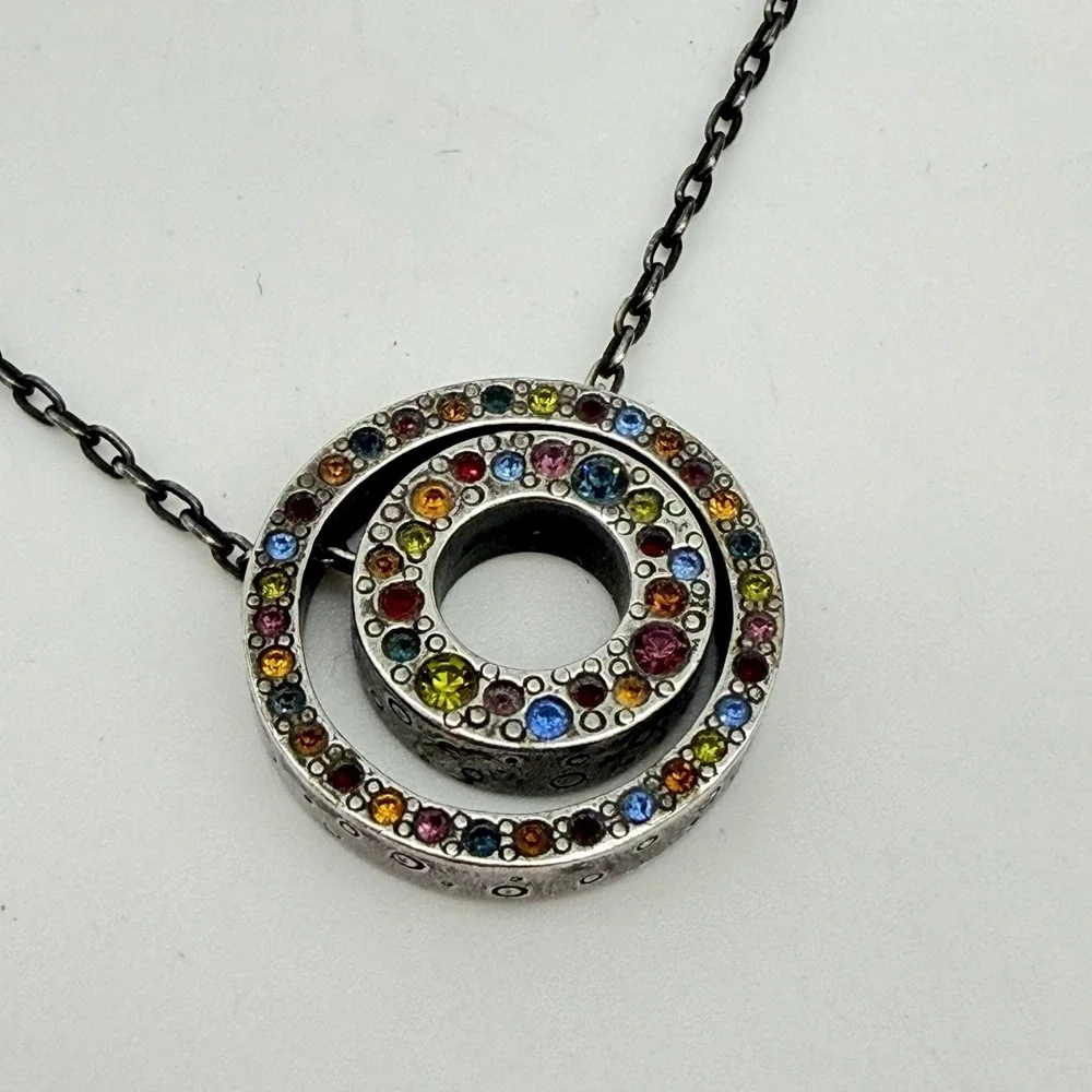 Vtg Patricia Locke Double Circle Rainbow Crystal Necklace